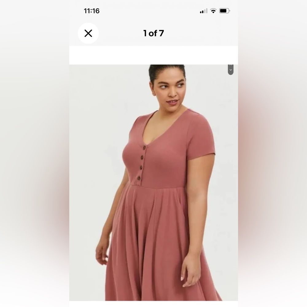 Torrid Plus Size 2/2x/18-20 Mauve Dusty Rose Mini-rib Button-down Skater dress